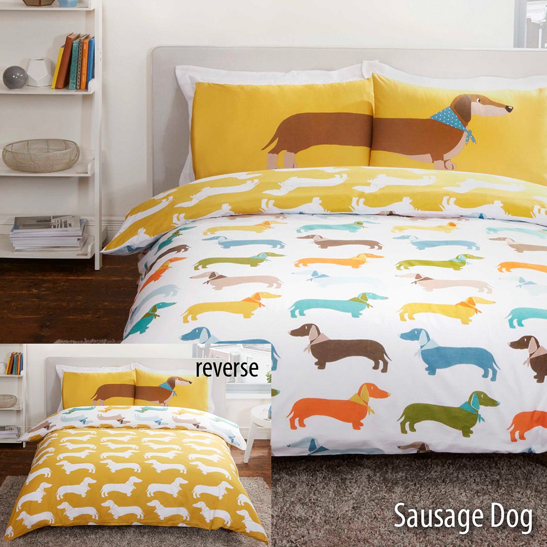Dachshund Sausage Dog Reversible Duvet Quilt Cover Bedding Set with